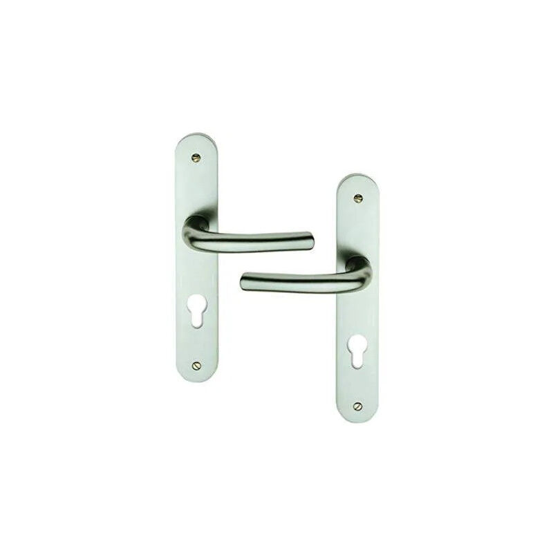 foto del prodotto ouvre deco set di maniglie per porte, su piastra cilindrica, alluminio argento