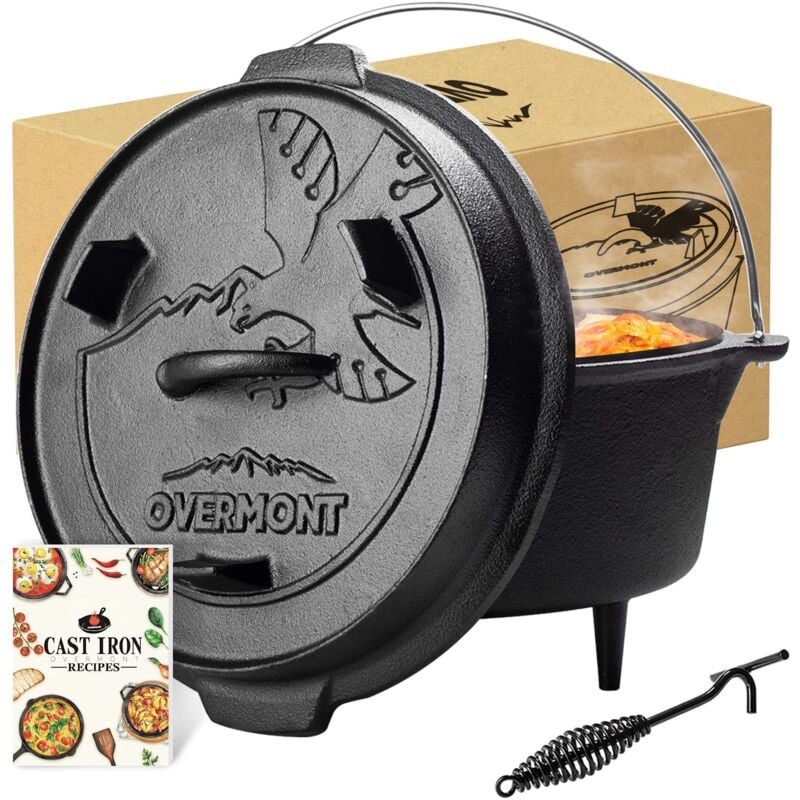 foto del prodotto overmont forno olandese in ghisa pre stagionato casseruola in ghisa dutch oven con sollevatore coperchio pentola per bbq campeggio cucina
