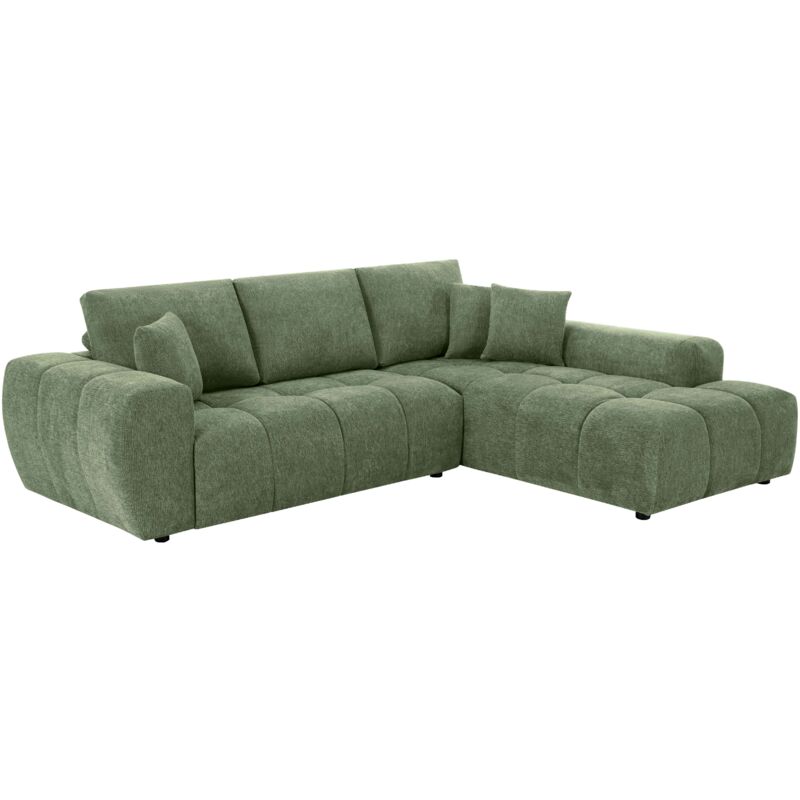 foto del prodotto oviala divano angolare con chaise longue a destra in tessuto verde a 3 posti