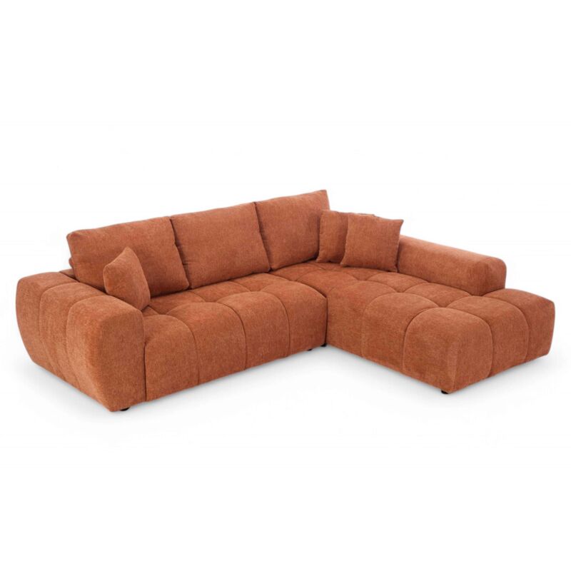 foto del prodotto oviala divano angolare con chaise longue destra in tessuto terracotta 3 posti