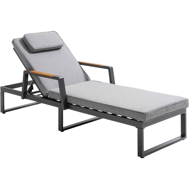 foto del prodotto oviala lettino prendisole in alluminio e teak in nero e grigio