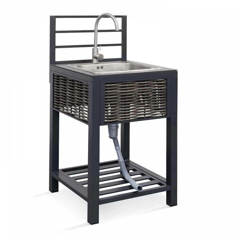 foto del prodotto oviala mobile lavello cucina esterna in alluminio e rattan intrecciato
