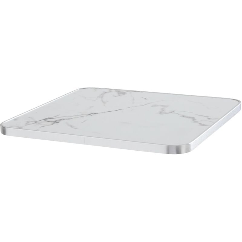 foto del prodotto oviala piano tavolo in marmo bianco con bordo argento 60 cm