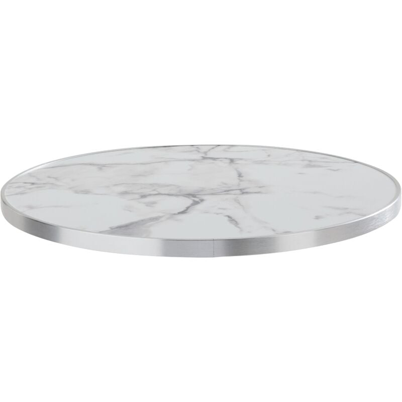 foto del prodotto oviala piano tavolo rotondo in marmo bianco con bordo argento 60 cm