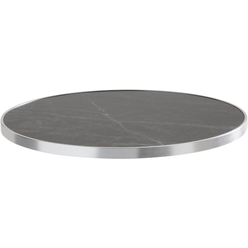 foto del prodotto oviala piano tavolo rotondo in marmo nero con bordo argento 60 cm