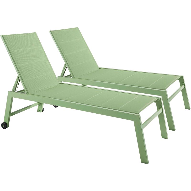 foto del prodotto oviala set di 2 lettini prendisole in alluminio e tessuto verde