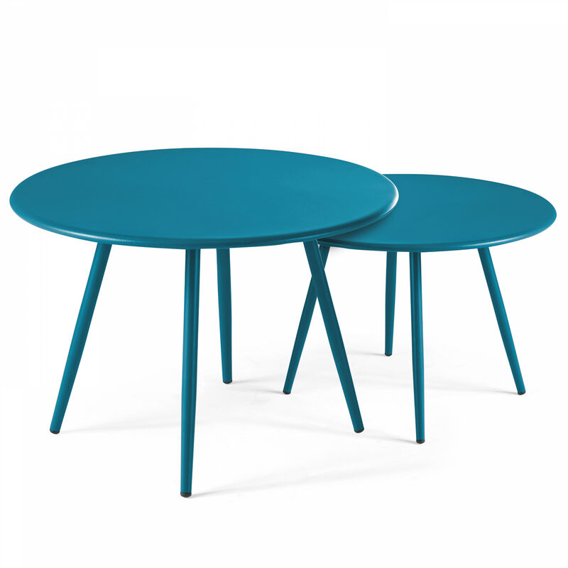 foto del prodotto oviala set di 2 tavolini bassi rotondi in acciaio blu pacifico palavas