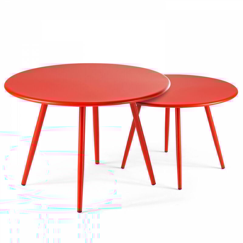 foto del prodotto oviala set di 2 tavolini bassi rotondi in acciaio rosso palavas