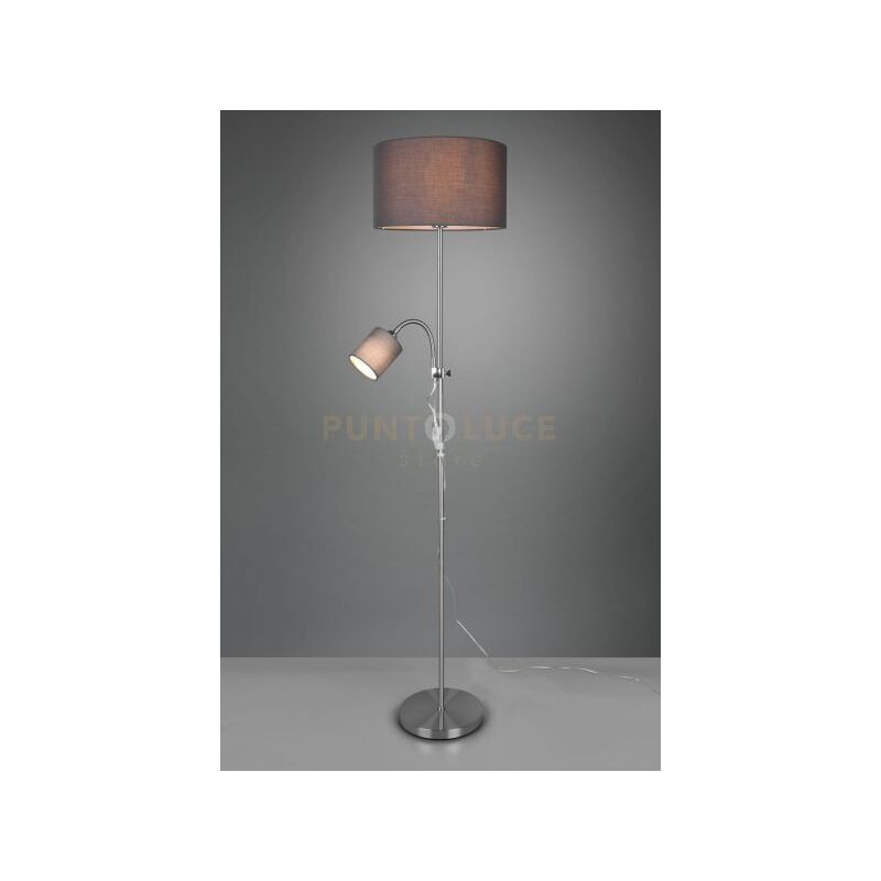 foto del prodotto owen piantana metallo acciaio satinato con lampada lettura e 2 paralumi attacco e14 e27 con accensioni separate d. 36cm altezza 160cm