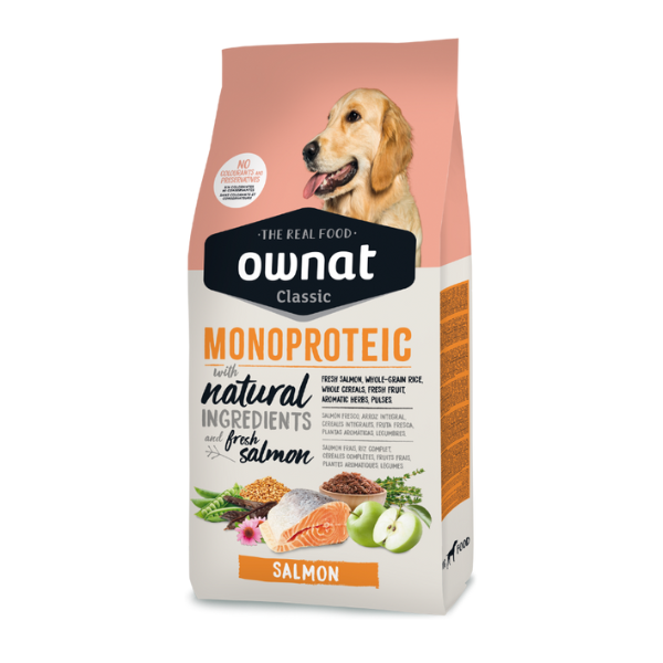 foto del prodotto ownat classic monoproteic all breeds adult con salmone fresco 12 kg 1 ordine scegli lo sconto bzr5 bzr20 200 punti fedelt 