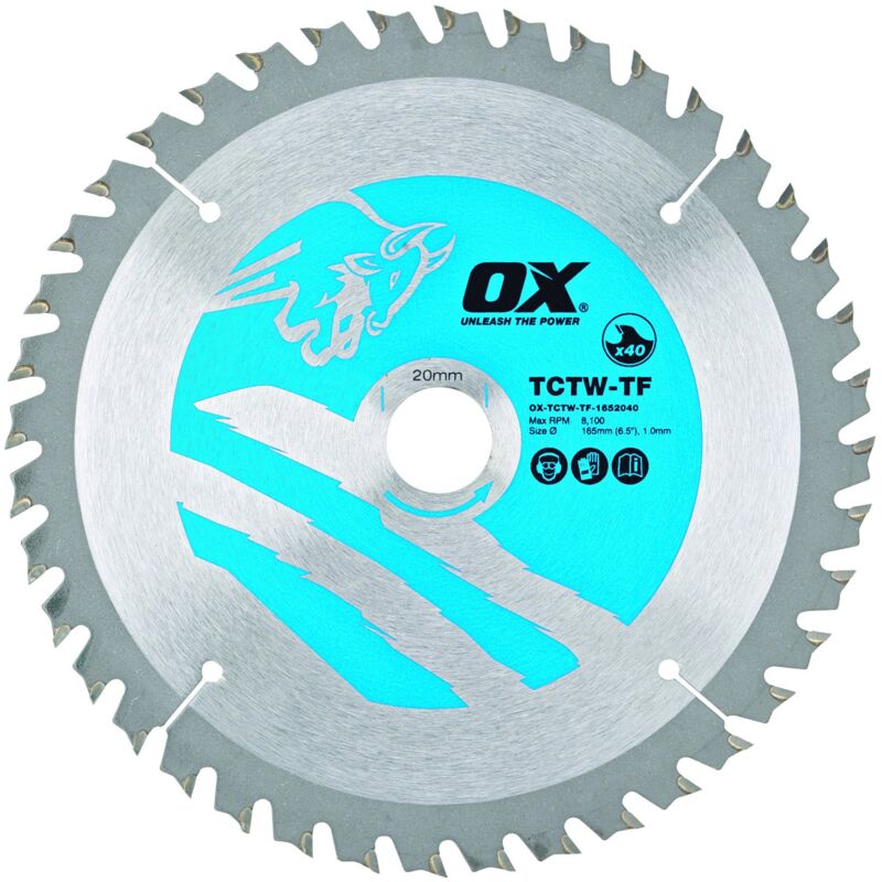 foto del prodotto ox ox tctw tf 1652040 40 denti taglio del legno atb thin kerf, lama per sega circolare, 0 v, argento blu, 165 20 mm