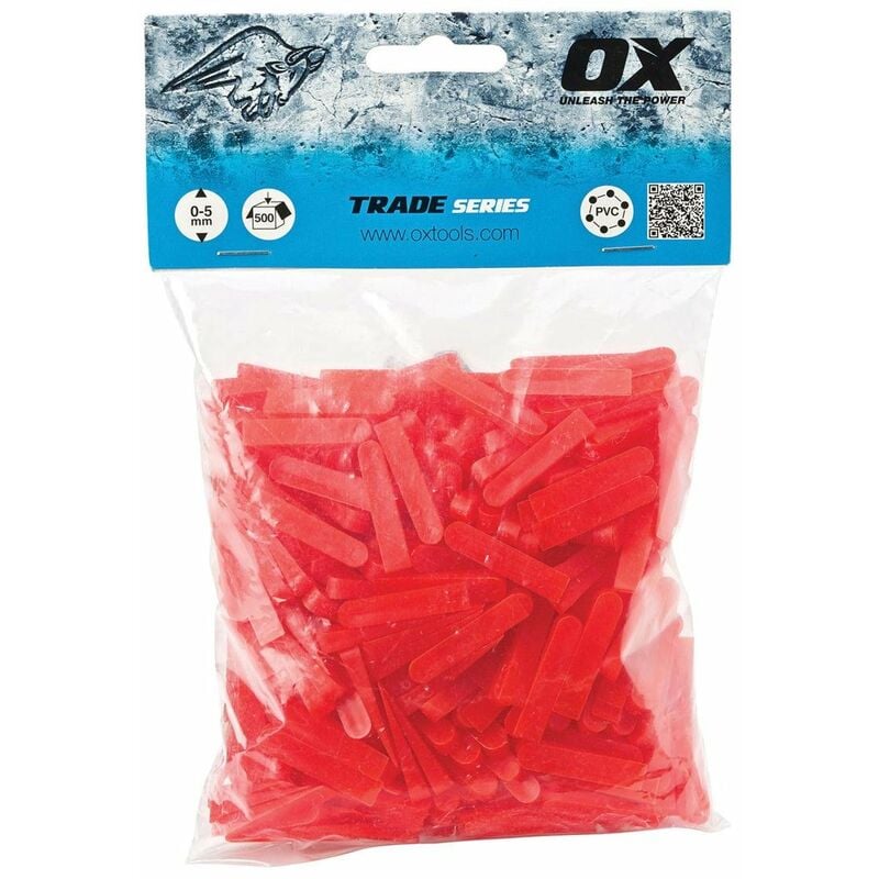 foto del prodotto ox t160605 distanziatori per piastrelle a forma di cuneo, rosso, 5mm 500 pcs ox tools