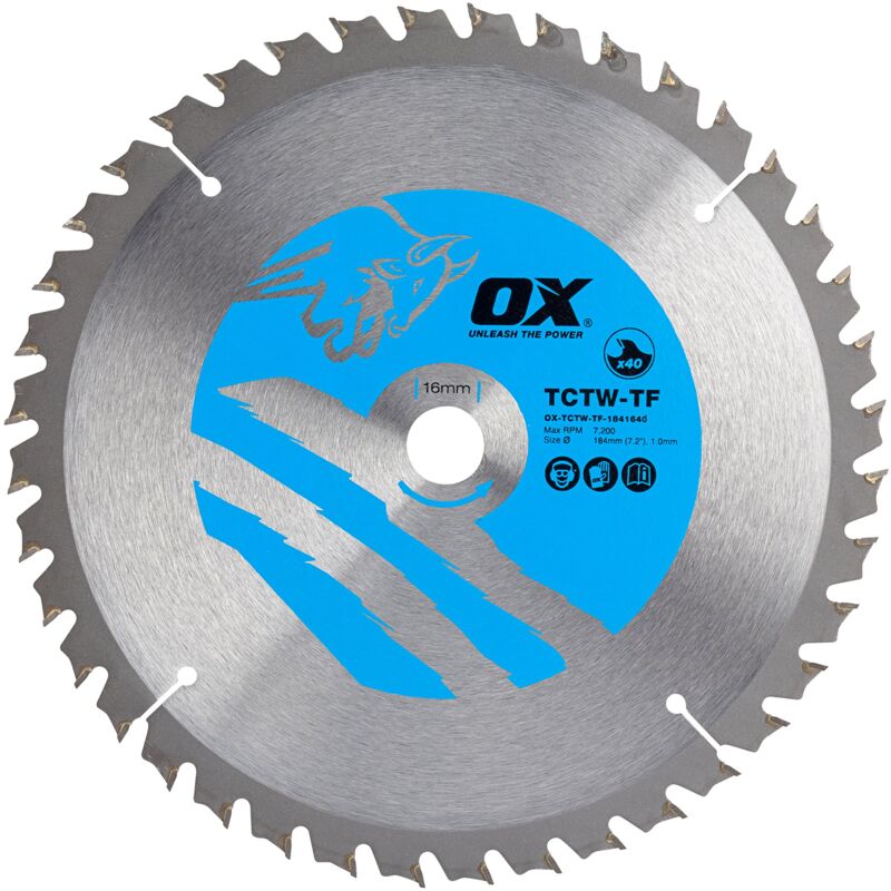 foto del prodotto ox tctw tf 1841640 40 denti taglio del legno atb thin kerf, lama per sega circolare, 0 v, argento blu, 184 16 mm