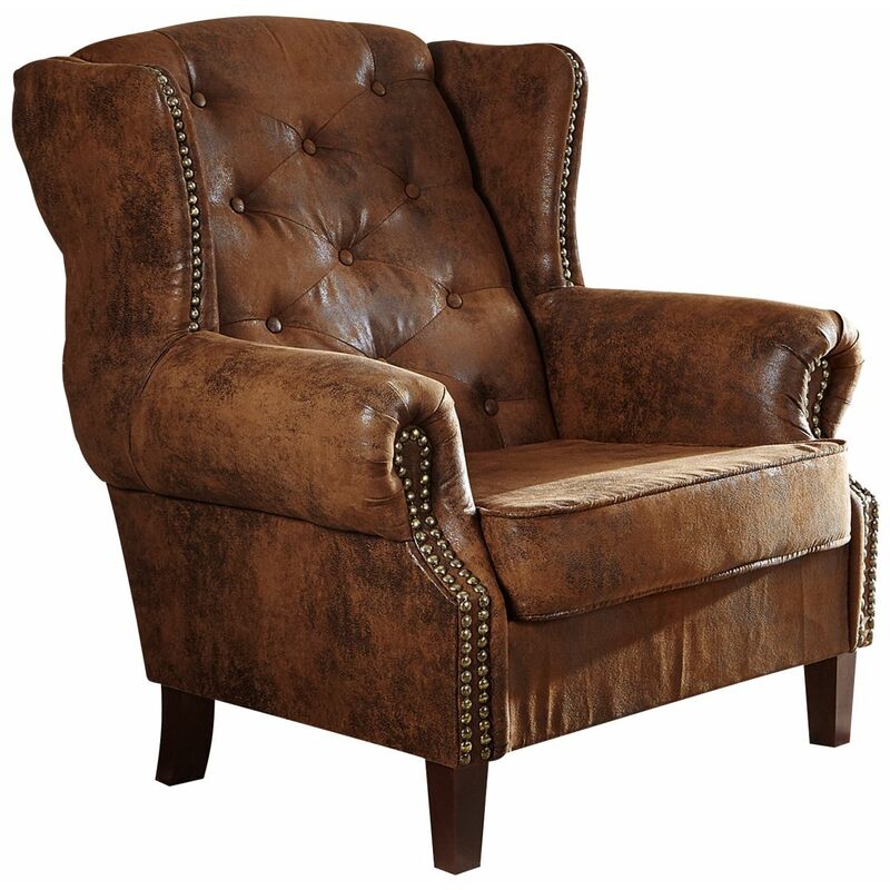 foto del prodotto oxford poltrona chesterfield stoffa marrone stile coloniale 102x93x102
