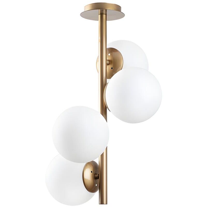 foto del prodotto ozaia lampadario 4 sfere d. 32 cm x h. 53 cm in metallo e vetro dorato e bianco faze