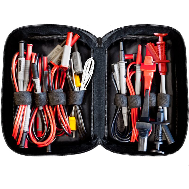 foto del prodotto p 8200 - set di accessori di misurazione per multimetro digitale, cavi di prova, cavi da laboratorio, clip a coccodrillo - 14 pezzi, borsa inclusa