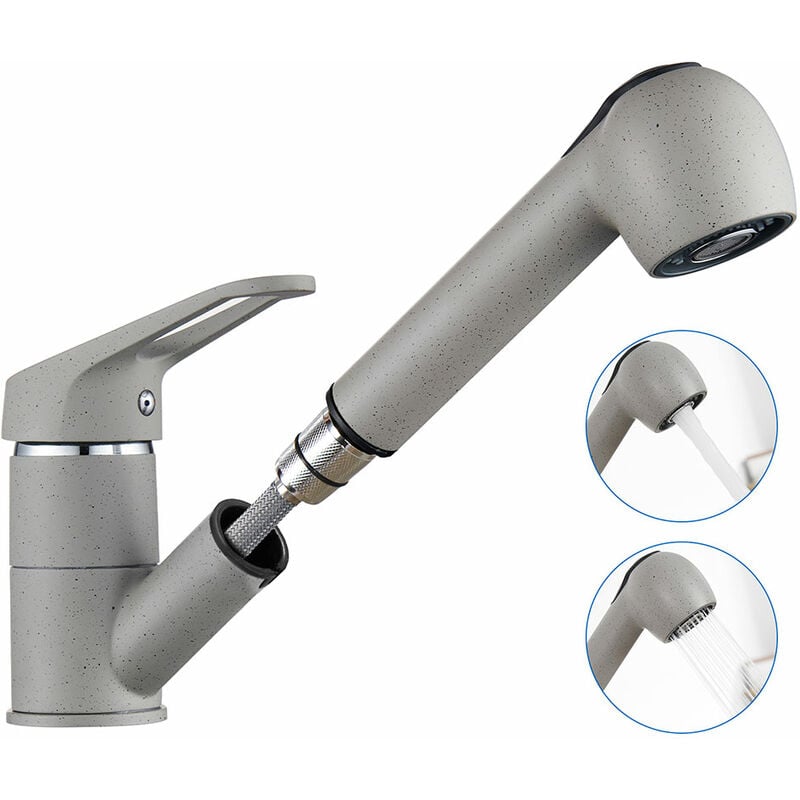 foto del prodotto p k rubinetto lavello da cucina, auralum rubinetto da cucina miscelatore con doccetta estraibile fino 70cm, girevole a 360 , con 2 modalit , grigio