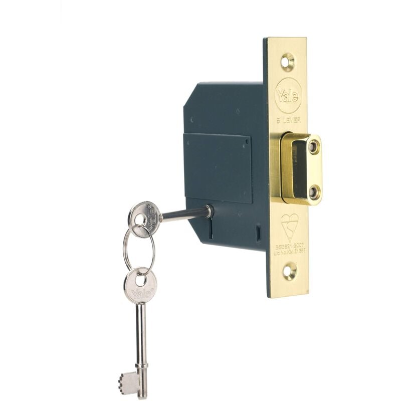 foto del prodotto p m562 pb 80 serratura a mortasa standard britannica a 5 leve, alta sicurezza, visi pack, adatto per porte esterne, finitura in ottone, 3 inch 76 mm