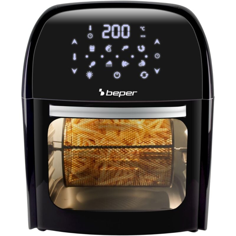 foto del prodotto p101fri012 friggitrice aria calda, girarrosto, forno, tostapane, essiccatore,12 l, 1800w, pannello touch, 8 programmi, accessoriato, regolabile, nero