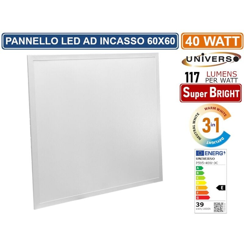foto del prodotto p595 40w 3c pannello smd led slim quadrato 60x60 40w cct 3000k 4000k 6500k universo