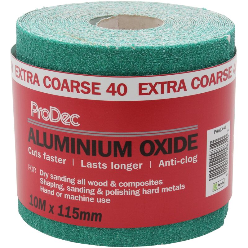 foto del prodotto paalx40 carta abrasiva abrasiva in ossido di alluminio, grana 40, 10 m x 115 mm, colore verde prodec