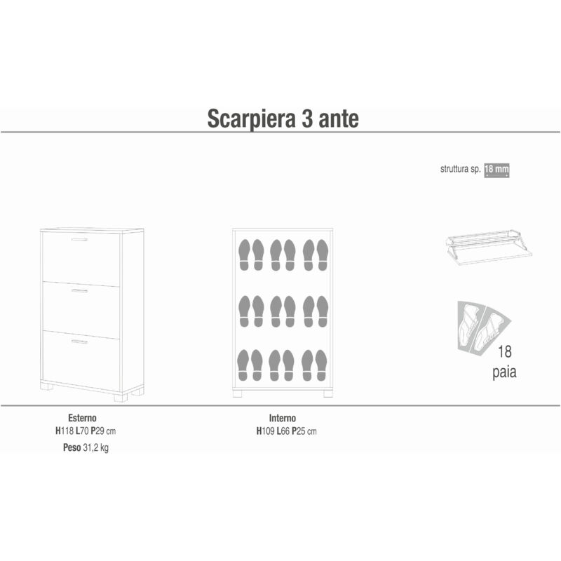 foto del prodotto pac - scarpiera a 3 ante