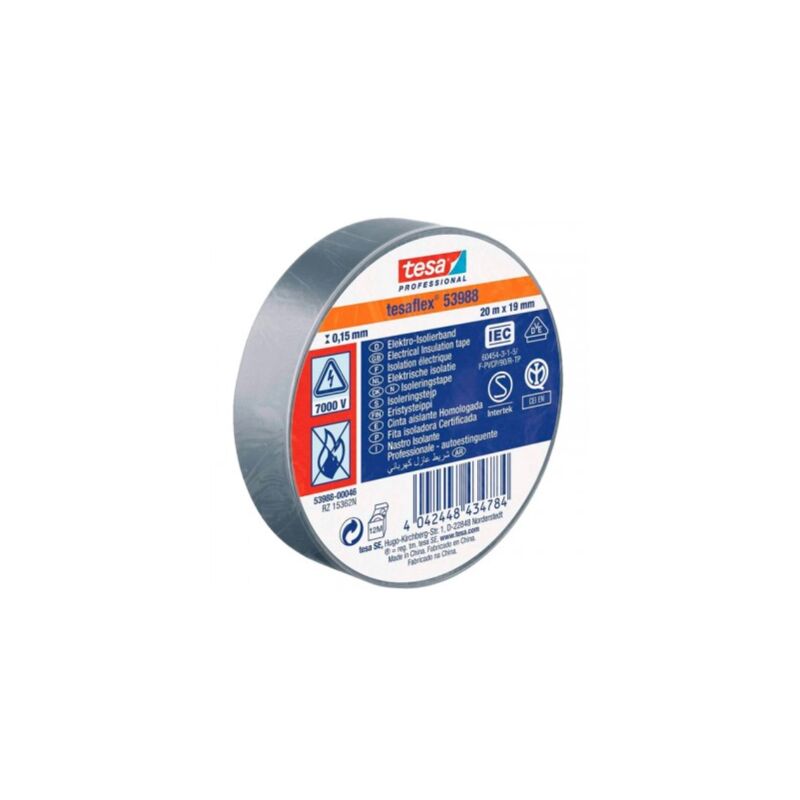 foto del prodotto pacchetto. 10 rotoli nastro isolante grigio 19mm x20mt tesa