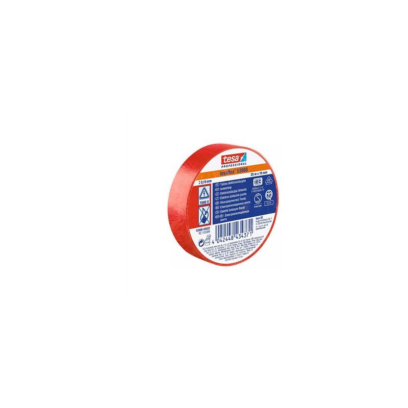 foto del prodotto pacchetto. 10 rotoli nastro isolante rosso 19mm x20mt tesa