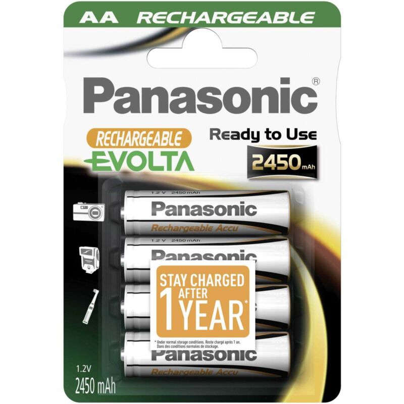 foto del prodotto pacchetto blister 4 batterie ricaricabili lr6 aa evolta pronte all uso panasonic