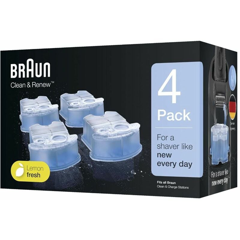 foto del prodotto pacchetto da 4 ricariche di liquido detergente originale rasoi, tagliacapelli braun 321189