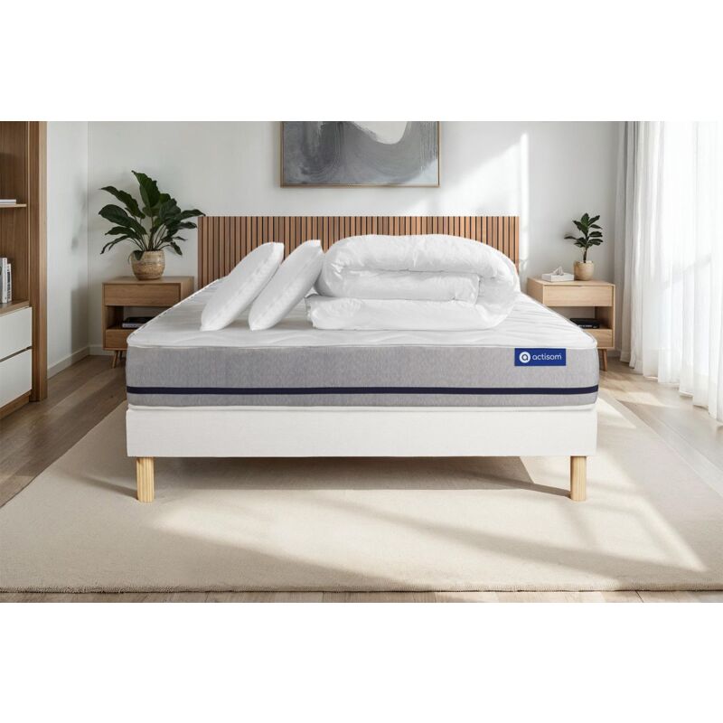 foto del prodotto pacchetto letto completo materasso 140x190cm box spring con doghe in kit 2 cuscini piumino actimemo soft