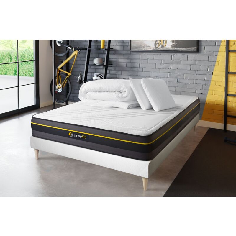foto del prodotto pacchetto letto completo materasso 140x190cm box spring con doghe kit 2 cuscini piumone active