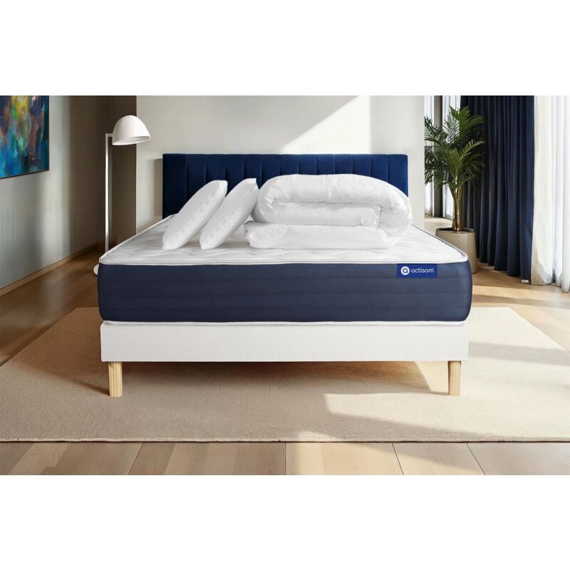 foto del prodotto pacchetto letto completo materasso 160x200cm box spring con doghe in kit 2 cuscini piumino actilatex sleep