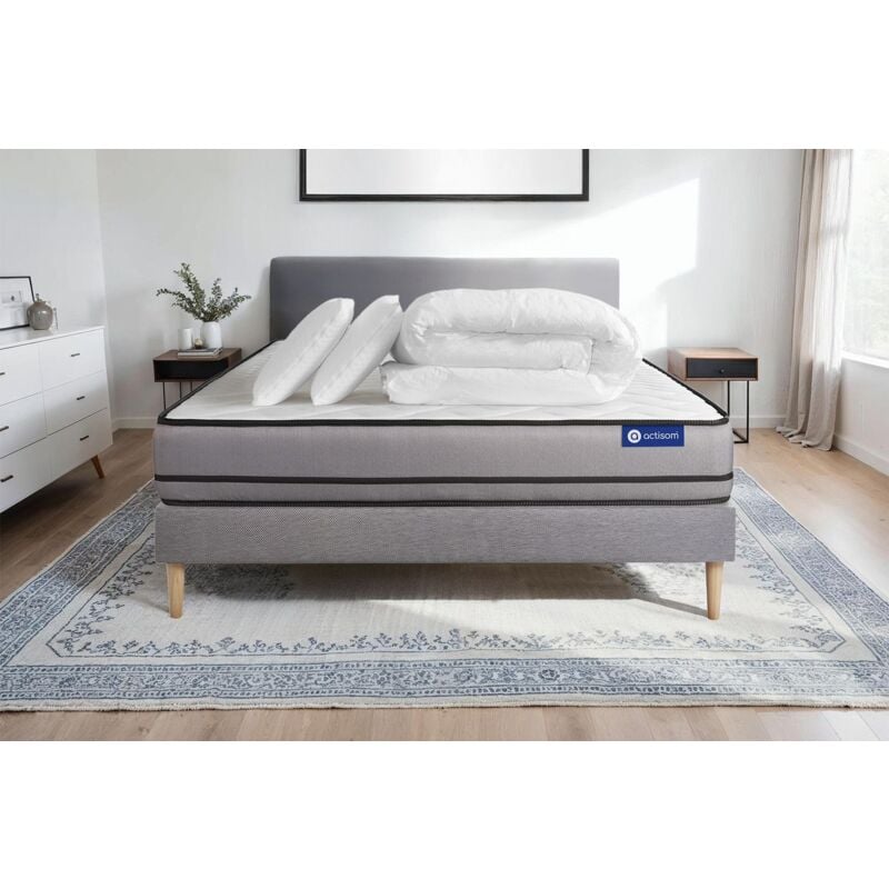 foto del prodotto pacchetto letto completo materasso 200x200cm box spring con doghe kit 2 cuscini piumino actiflex night