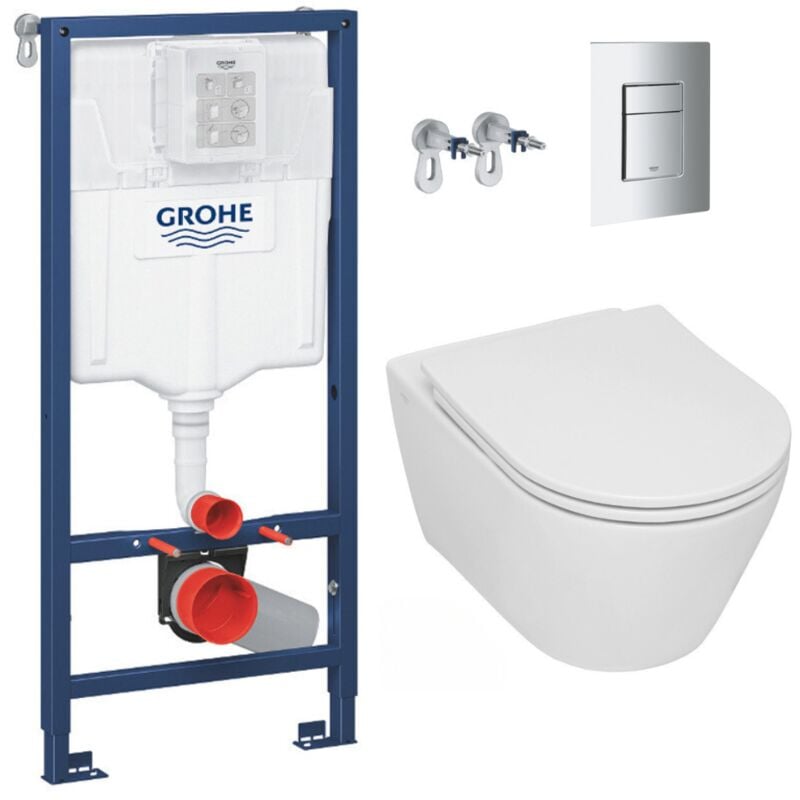 foto del prodotto pacchetto per wc rapid sl con supporto bati wc serel sp26 senza flangia, fissaggi invisibili sedile softclose placca croma grohe