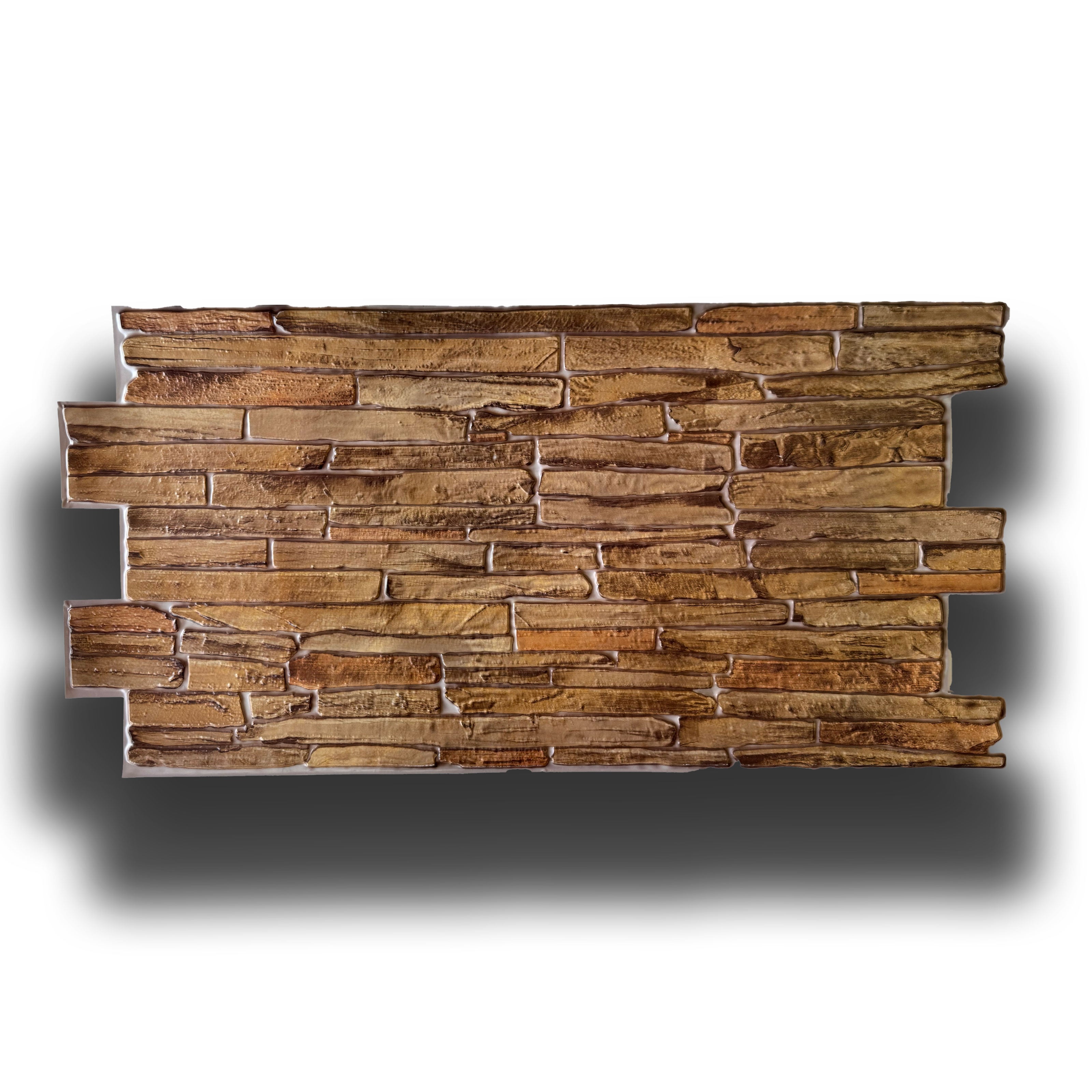 foto del prodotto pacchi da 10 o 20 pannelli 3d rivestimento a parete in pvc effetto pietra brown 96x48cm realistici, isolanti pacco da 20 pannelli 96x48cm