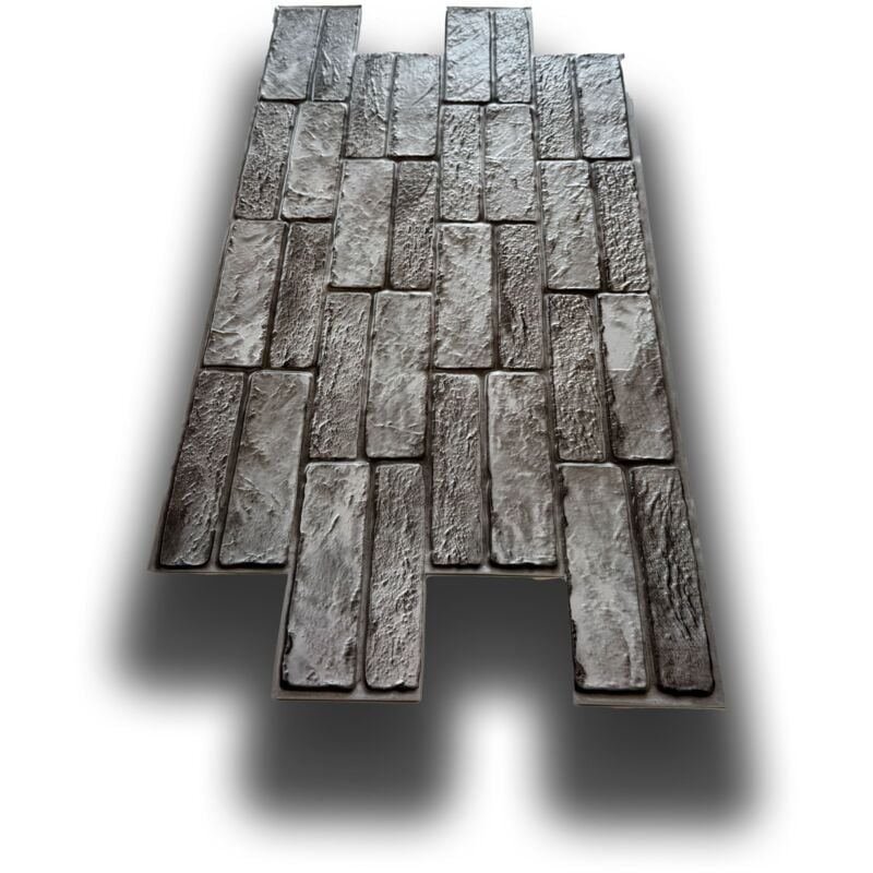 foto del prodotto pacchi da 10 o 20 pannelli 3d rivestimento a parete in pvc effetto pietra grigia doppia 96x48cm realistici, isolanti pacco da 10 pannelli 96x48cm