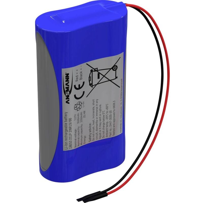 foto del prodotto pacco batteria 2x 18650 ansmann 2s1p con cavo li-ion 7.2 v 3500 mah