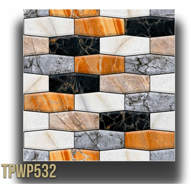 foto del prodotto pacco da 4 pannelli 3d autoadesivi in pvc 30x30cm vari decori ultrarealistici ideali per bagni e cucine mattoni esagonali tpwp532