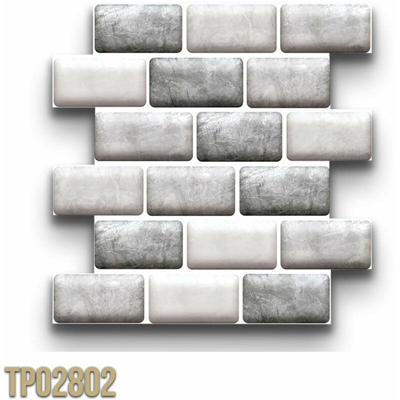 foto del prodotto pacco da 4 pannelli 3d autoadesivi in pvc 30x30cm vari decori ultrarealistici ideali per bagni e cucine mattoni grigi cod. tp02802