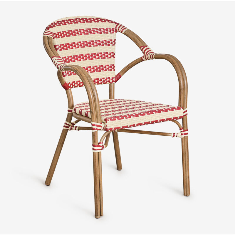 foto del prodotto pacco di 2 sedie da giardino impilabili con braccioli in rattan sintetico e alluminio solange bistro sklum