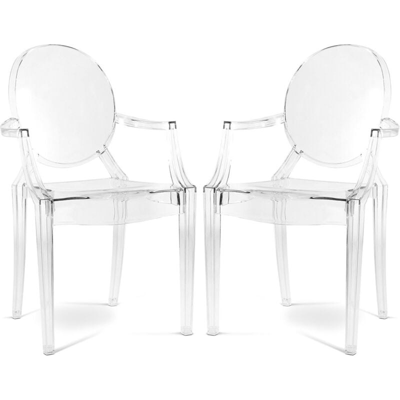 foto del prodotto pacco di 2 sedie da pranzo trasparenti design con braccioli louis xiv trasparente