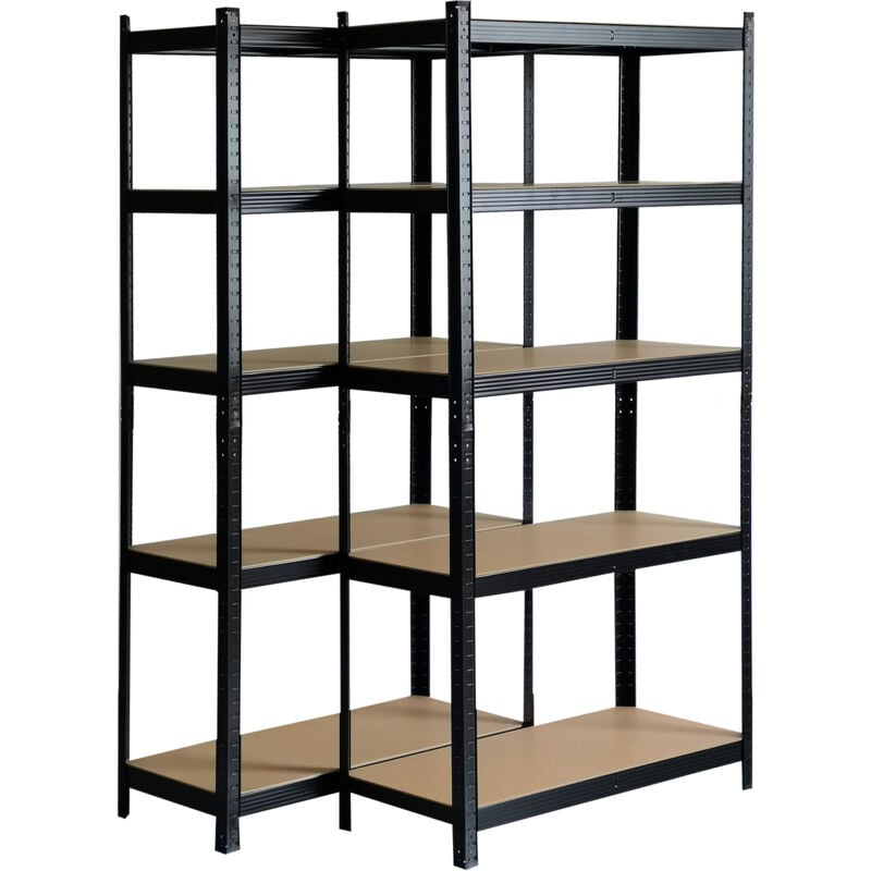 foto del prodotto pack 2 scaffali in metallo in kit catter house hans plus 90x40x180 cm colore nero 5 ripiani regolabili supportano fino 875 kg