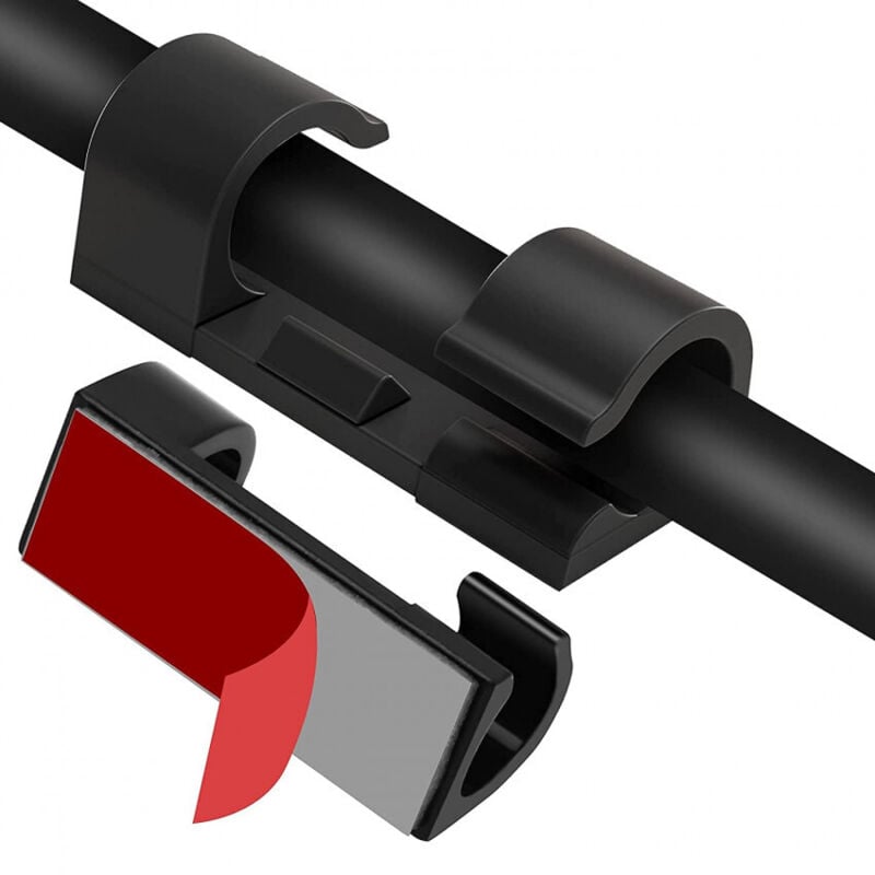 foto del prodotto pack 20 clip autoadesive organizzatrici per cavo 10mm nero