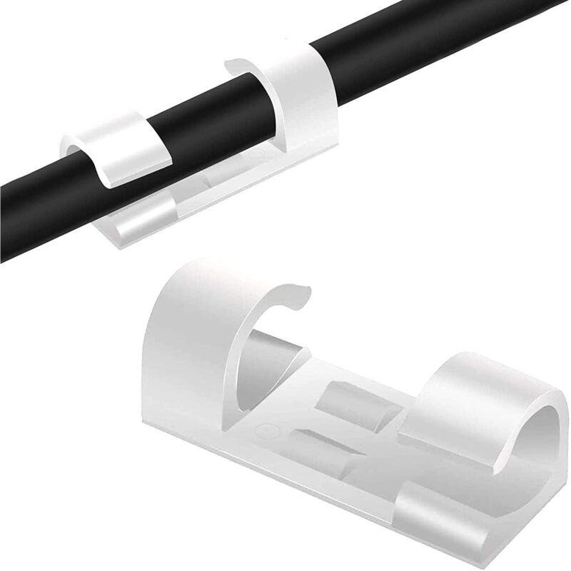 foto del prodotto pack 20 clip autoadesive organizzatrici per cavo 8mm trasparente