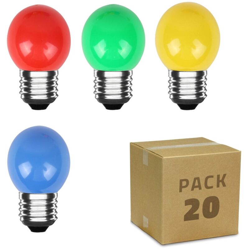 foto del prodotto pack 20 lampadine led e27 3w 300 lm g45 4 colori multicolore
