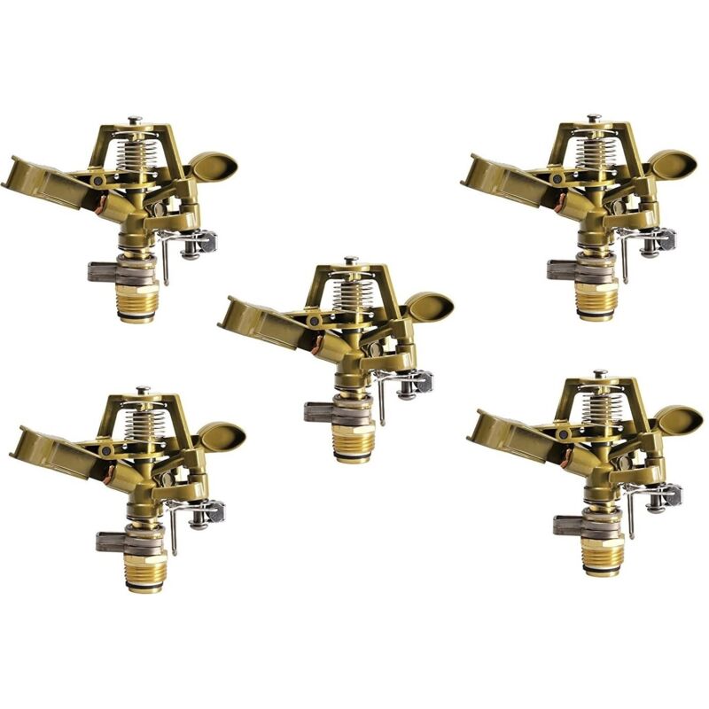 foto del prodotto pack 5 irrigatori per irrigazione in ottone zinco 1 2 regolabili. portata da 12 a 15 m. portata da 9 a 20 litri minuto offerta esclusiva