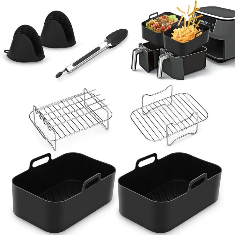 foto del prodotto pack de 7 accessoires pour friteuse air ninja af400uk et af451uk, doublure de friteuse air en silicone, support de friteuse air, gants en