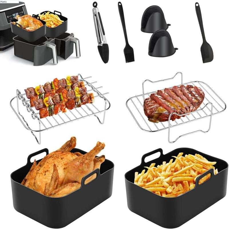 foto del prodotto pack de 9 accessoires pour friteuse air ninja af400uk et af451uk, doublure de friteuse air en silicone, support de friteuse air, gants en