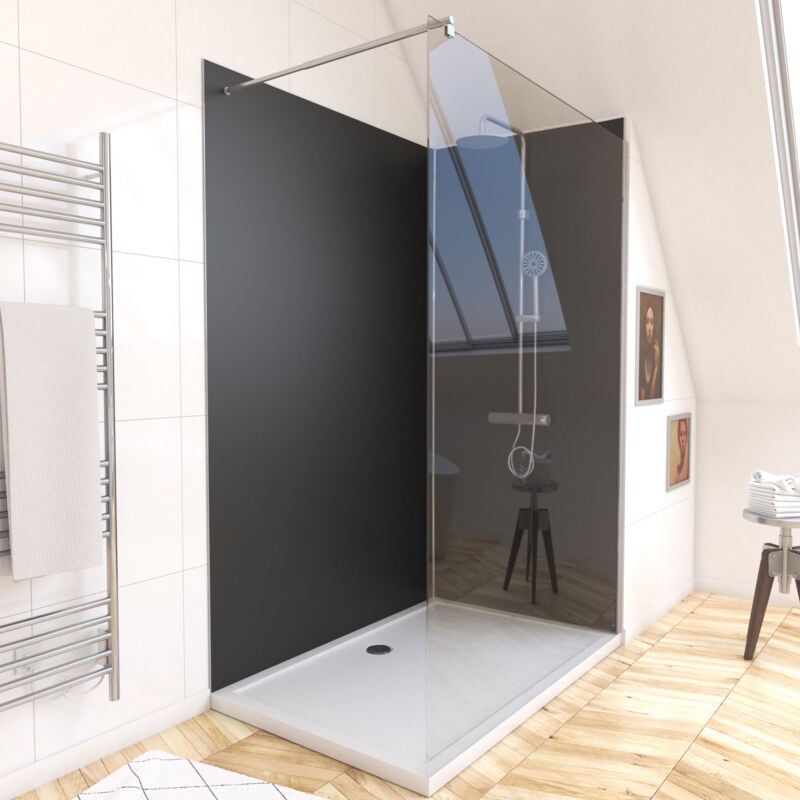 foto del prodotto pack di 2 pannelli murali in alluminio nero 90 120x210 cm con profili cromati wall it
